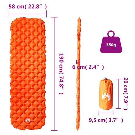 Kampeermatras opblaasbaar 190x58x6 cm 1-persoons oranje 6