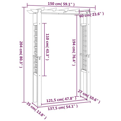 Rozenboog 150x60x204 cm geïmpregneerd hout 6