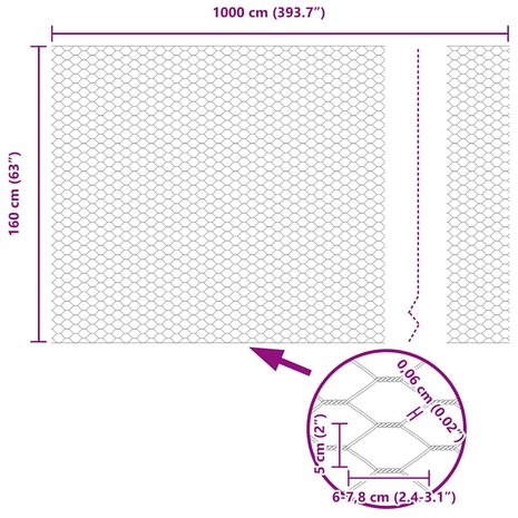 Zeskantig hekwerk Zilver 1.6 x 10 m Gegalvaniseerd staal 9