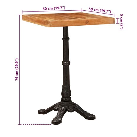 Bistrotafel Bruin 50 x 50 x 76 cm Massief acaciahout 9