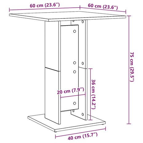 Bistrotafel 60x60x75 cm bewerkt hout sonoma eikenkleurig 8