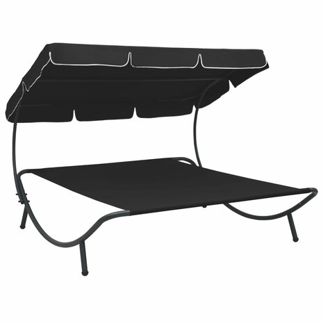 Loungebed met luifel zwart 1