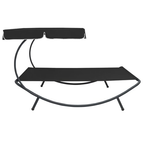 Loungebed met luifel zwart 3