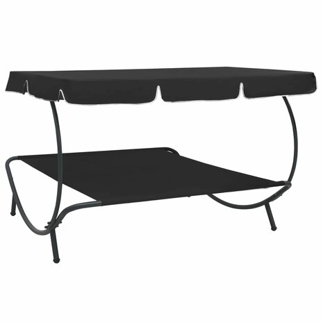 Loungebed met luifel zwart 4