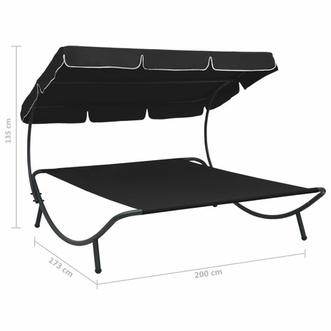 Loungebed met luifel zwart 7