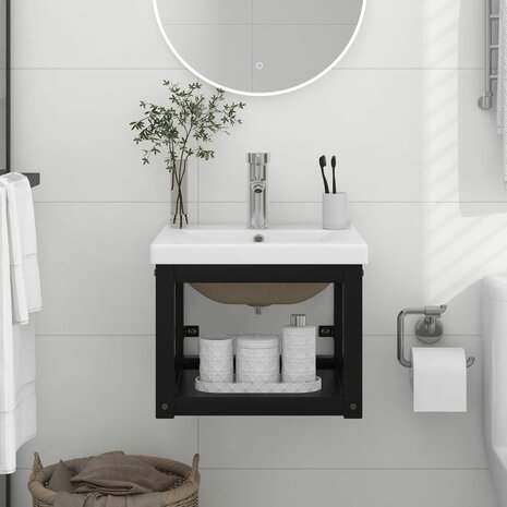Wastafelframe met inbouwwastafel ijzer zwart 1