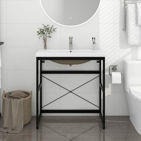 Wastafelframe met inbouwwastafel ijzer zwart 1