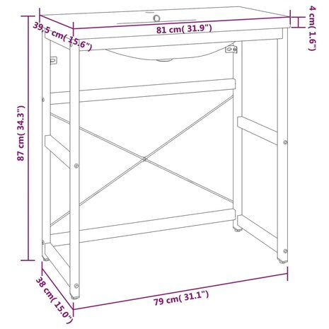 Wastafelframe met inbouwwastafel ijzer zwart 7