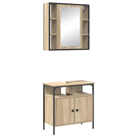 Badkamermeubelset 2 pcs Bruin 60 x 30 x 60 cm Bewerkt hout 2
