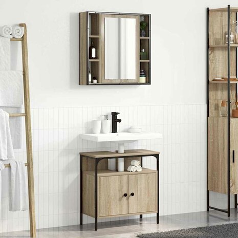 Badkamermeubelset 2 pcs Bruin 60 x 30 x 60 cm Bewerkt hout 4
