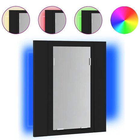 Badkamerkast met spiegel en LED 40x12x45 cm acryl zwart 2