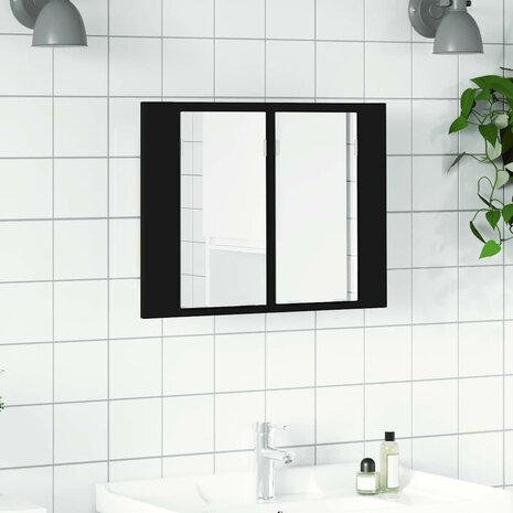 Badkamerkast met spiegel en LED 60x12x45 cm acryl zwart 1