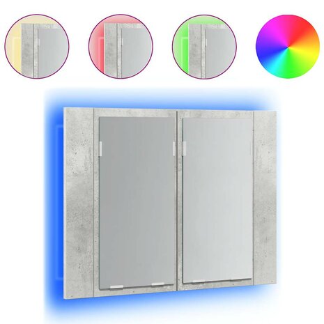 Badkamerkast met spiegel en LED 60x12x45 cm acryl betongrijs 2