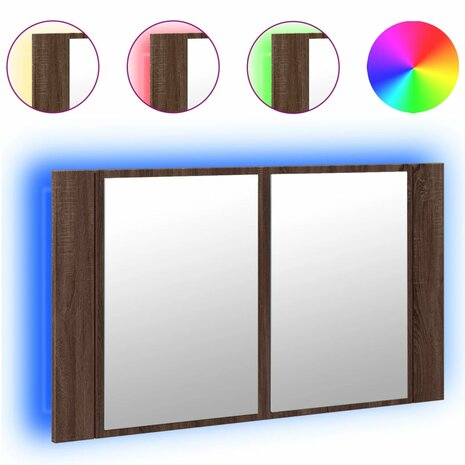 Badkamerkast met spiegel LED 80x12x45 acryl bruineikenkleurig 2