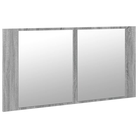 Badkamerkast met spiegel en LED 90x12x45 cm acryl grijs sonoma 6