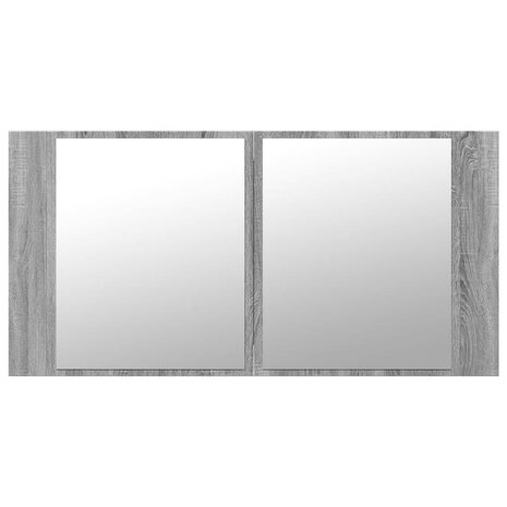 Badkamerkast met spiegel en LED 90x12x45 cm acryl grijs sonoma 7