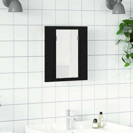 LED badkamerspiegelkast zwart eiken 40x12x45 cm bewerkt hout 1