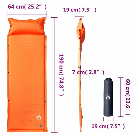 Kampeermatras met kussen zelfopblazend 1-persoons oranje 6