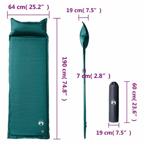 Kampeermatras met kussen zelfopblazend 1-persoons groen 6