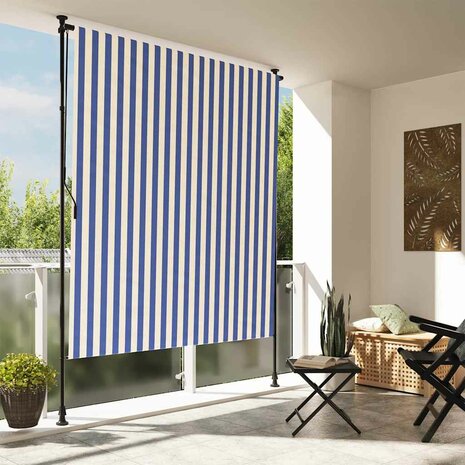 Rolgordijn voor buiten 200x270 cm stof en staal blauw en wit 1