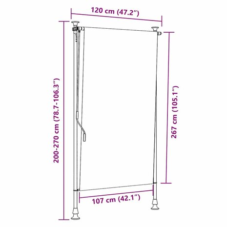 Rolgordijn voor buiten 120x270 cm stof en staal geel en wit 9