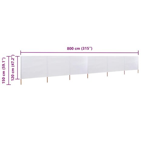 Windscherm 6-panelen 800x120 cm stof zandwit 6