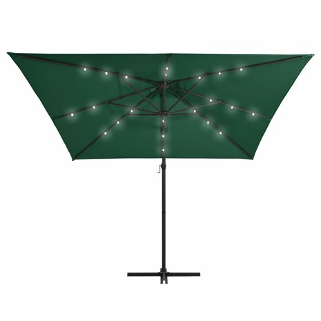 Zweefparasol met LED en stalen paal 250x250 cm groen 3
