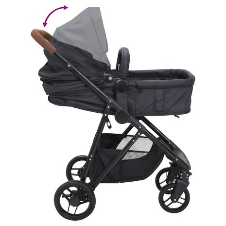 Kinderwagen 2-in-1 staal antracietkleurig en zwart 7