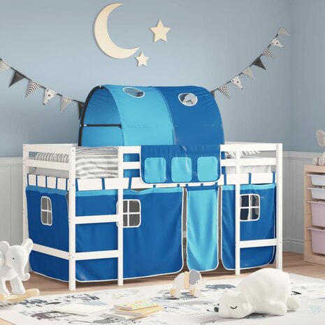 Kinderhoogslaper met tunnel 90x190 cm massief grenenhout blauw 1