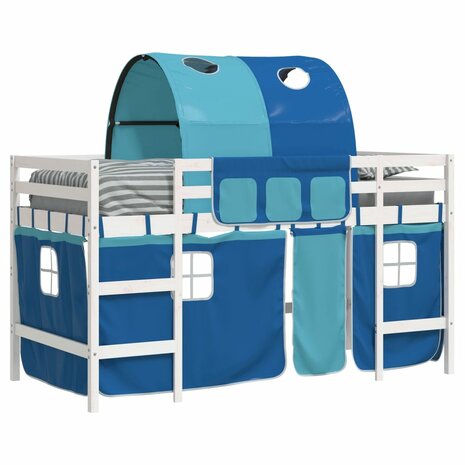 Kinderhoogslaper met tunnel 90x190 cm massief grenenhout blauw 4