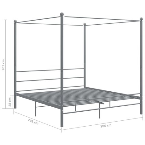 Hemelbedframe metaal grijs 180x200 cm  6