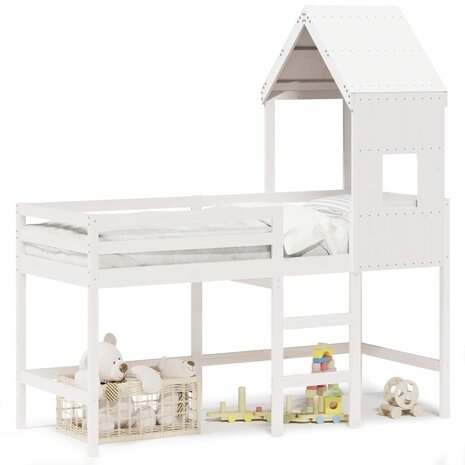 Halfhoogslaper met ladder en bedhuis grenenhout wit 80x200 cm 2