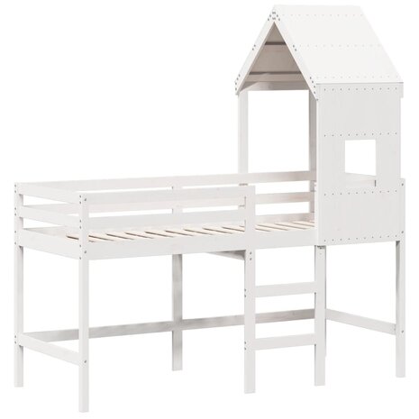 Halfhoogslaper met ladder en bedhuis grenenhout wit 80x200 cm 3