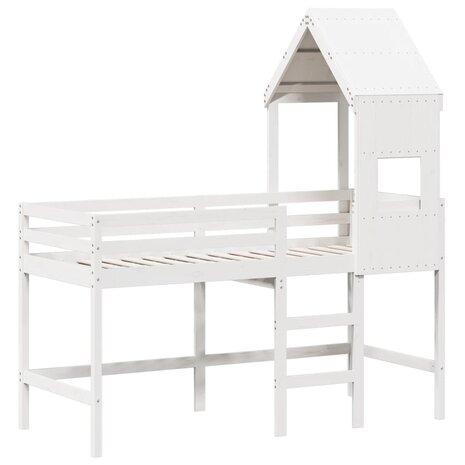 Halfhoogslaper met ladder en bedhuis grenenhout wit 90x190 cm 3