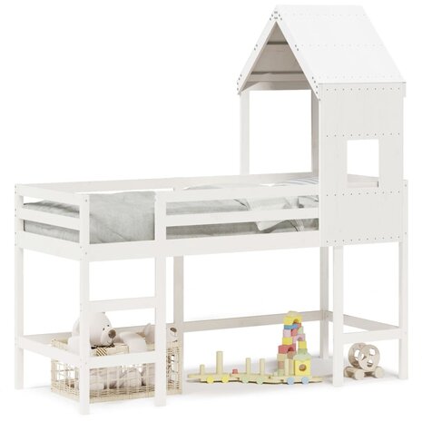 Halfhoogslaper met ladder en bedhuis grenenhout wit 80x200 cm 2