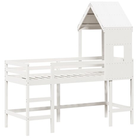 Halfhoogslaper met ladder en bedhuis grenenhout wit 80x200 cm 3