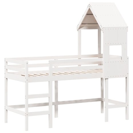 Halfhoogslaper met ladder en bedhuis grenenhout wit 90x190 cm 3