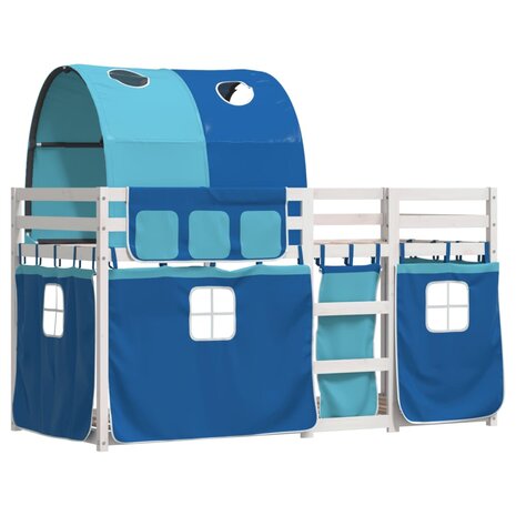 Stapelbed met gordijnen 75x190 cm massief grenenhout blauw 3