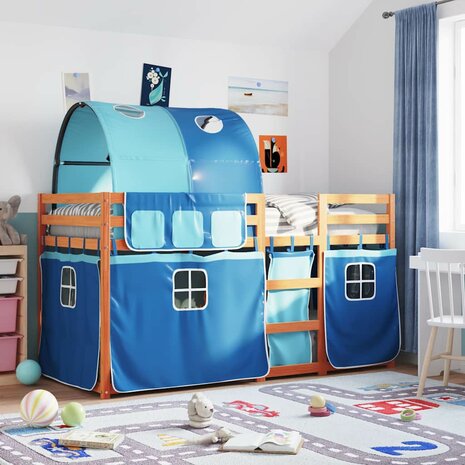 Stapelbed met gordijnen 75x190 cm massief grenenhout blauw 1