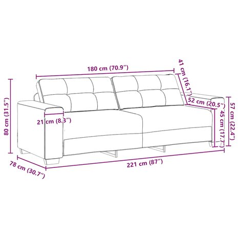 3-zitsbank zwart 180 cm stof 9