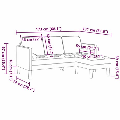 Bankstel Zwart 173 x 131 x 67 cm Stof 9