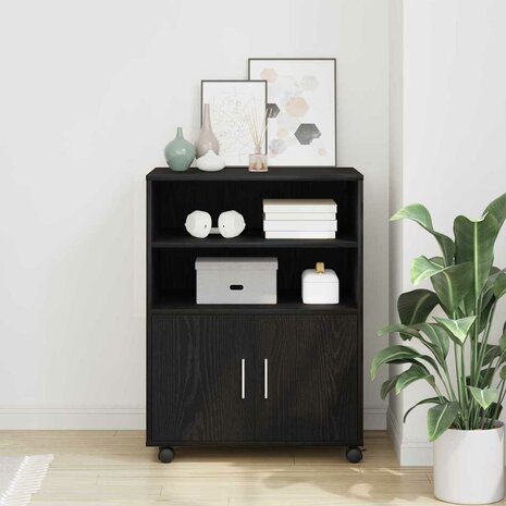 Rolkast met plank Zwart eiken 60 x 48 x 81 cm Bewerkt hout 1