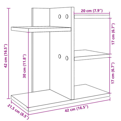 Bureau organiser 42x21,5x42 cm bewerkt hout gerookt eikenkleur 9