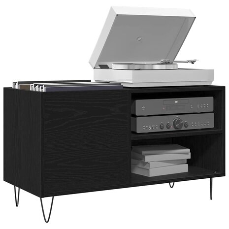 Platenkast met plank Zwart eiken 85 x 38 x 48 cm Bewerkt hout 3
