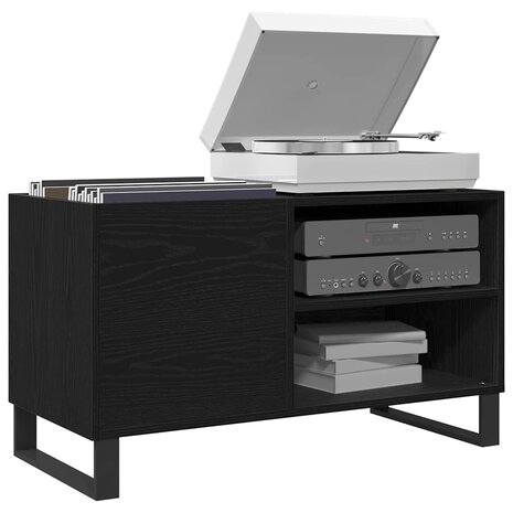 Platenkast met plank Zwart eiken 85 x 38 x 48 cm Bewerkt hout 3