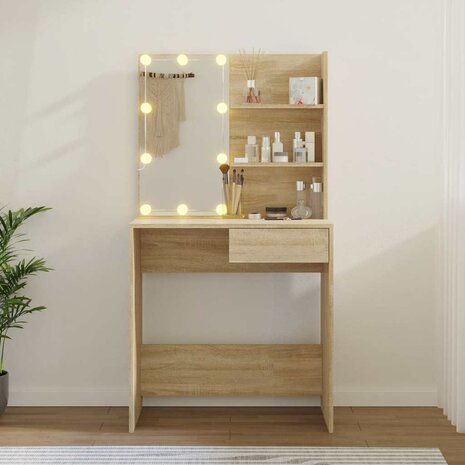 Kaptafel met LED 74,5x40x141 cm bewerkt hout sonoma eikenkleur 4