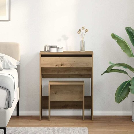 Kaptafel artisanaal eikenkleurig 60 x 40 x 75 cm Bewerkt hout 1