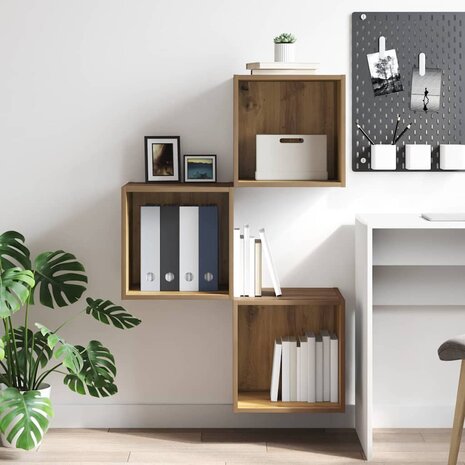 Wandkast artisanaal eikenkleurig 37 x 37 x 37 cm Bewerkt hout 4