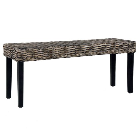 Bankje 110 cm natuurlijk kubu rattan en massief mahoniehout zwart 1