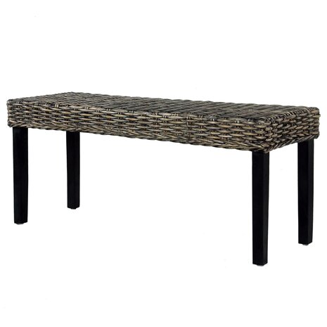 Bankje 110 cm natuurlijk kubu rattan en massief mahoniehout zwart 5